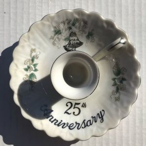 2 Lefton China 25th Anniversary Candlestick Holders Scalloped Edge Hand-Painted